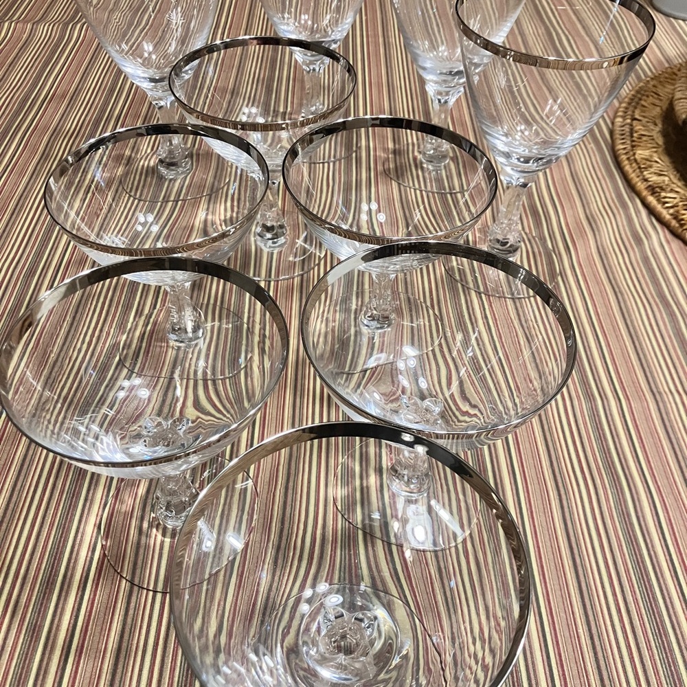 Fostoria wine and water platinum goblets
